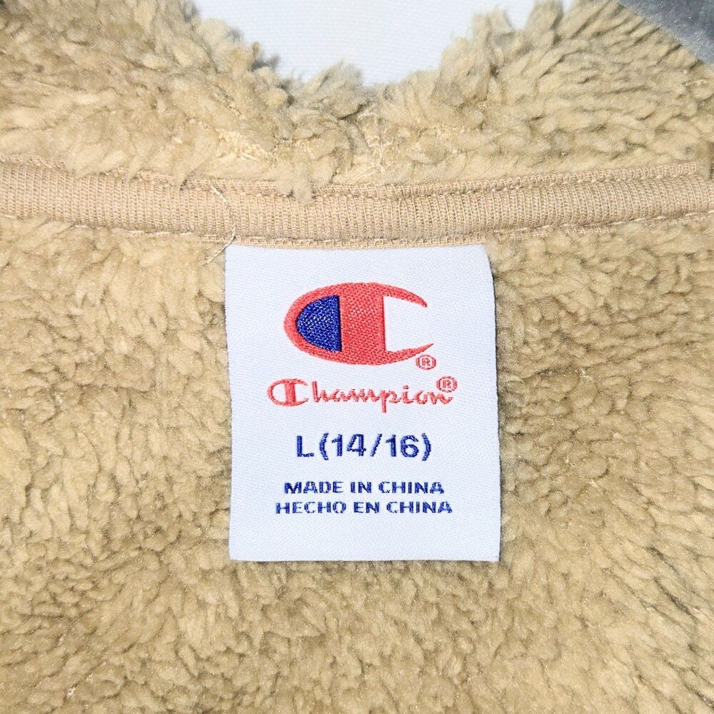 CHAMPION Hoodie Corduroy High Pile Fleece 1/4 Zip Tan Teen Large 14/16 NEW NWT - Picture 5 of 11